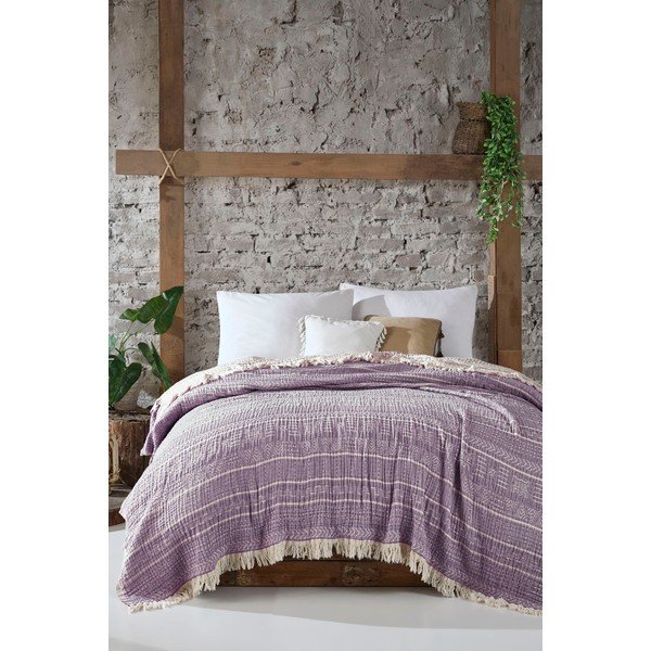 Cuvertură violet din muselină pentru pat dublu 220x240 cm Etno - Mijolnir-image-1