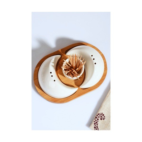 Set solniță, piperniță și suport din bambus Kutahya Flavah