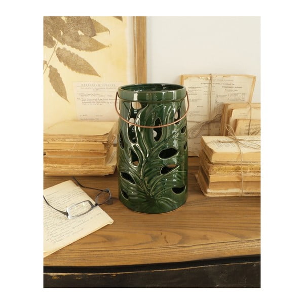 Felinar din ceramică Orchidea Milano Tropical, înălțime 28 cm, verde închis