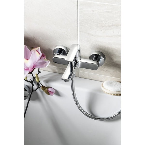 Baterie negru-mat pentru cadă cu montare pe perete (2 ieșiri) Pax – Sapho-image-1