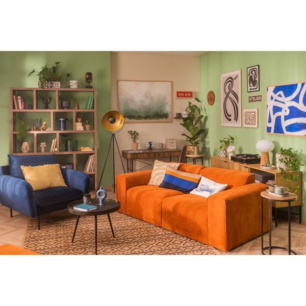 Colțar portocaliu   din catifea reiată  (cu șezlong pe partea stângă ) Sting - Scandic-image-1