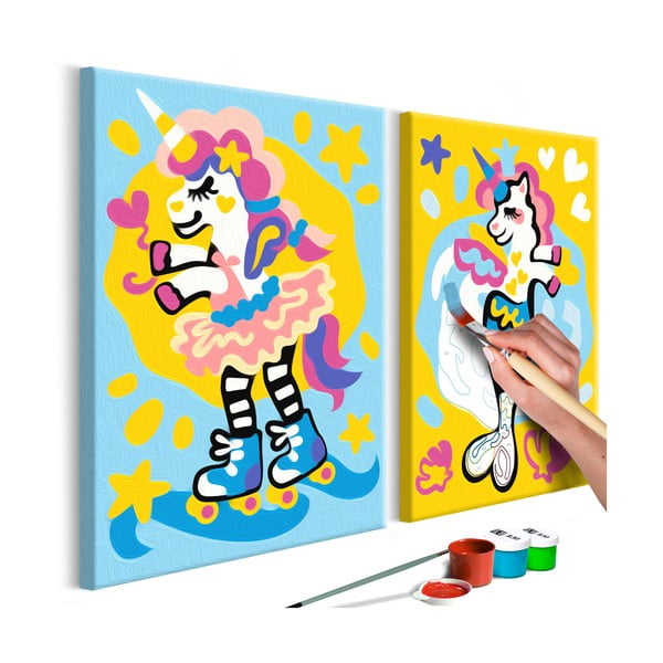 Set DIY pentru crearea unei picturi pe pânză din două părți Artgeist Funny Unicorns, 33 x 23 cm