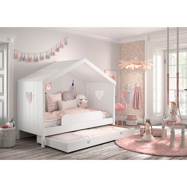 Pat pentru copii  alb de tip casă/cu extensie suplimentară din lemn masiv de pin cu spațiu de depozitare 90x200 cm AMORI – Vipack-image-2