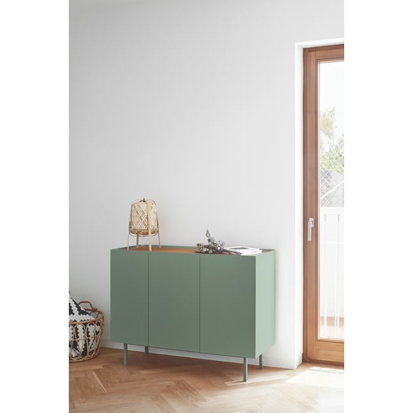 Comodă verde joasă cu aspect de lemn de stejar 110x85 cm Arista – Teulat-image-1