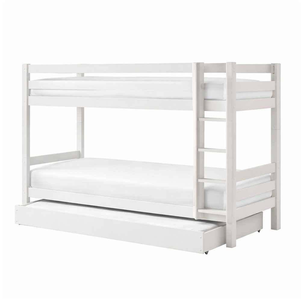 Pat pentru copii alb supraetajat/cu extensie suplimentarÄdin lemn de pin cu spaÈu009Biu de depozitare 90x200 cm PINO âu0080Vipack