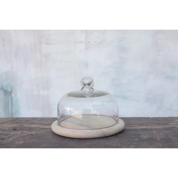 Tavă din lemn de mango cu capac din sticlă Nkuku Bell Dome-image-1
