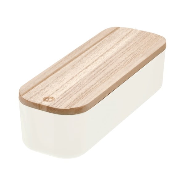 Cutie depozitare cu capac din lemn paulownia iDesign Eco, 9 x 27,5 cm, alb
