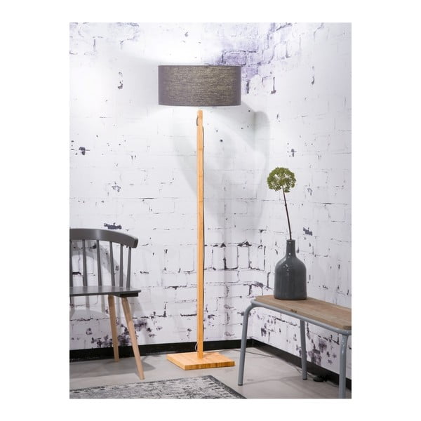 Lampadar din lemn de bambus Good&Mojo Fuji, abajur gri închis-image-1