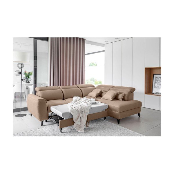 Colțar maro deschis extensibil/cu spațiu de depozitare cu tapițerie din catifea (cu colț pe partea dreaptă/în formă de ”L”) Noble – ELTAP-image-4