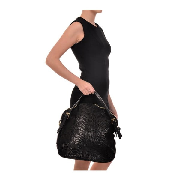 Geantă din piele Carla Ferreri Hobo, negru-image-3