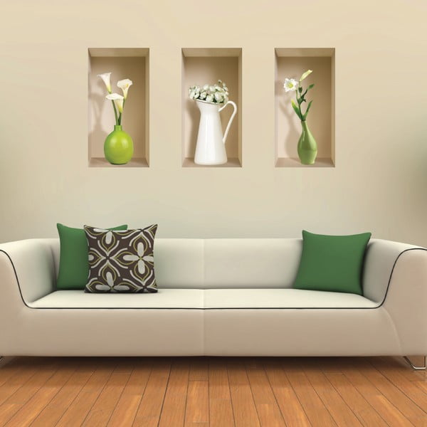 Autocolant 3D pentru perete Nisha Vases Blanc