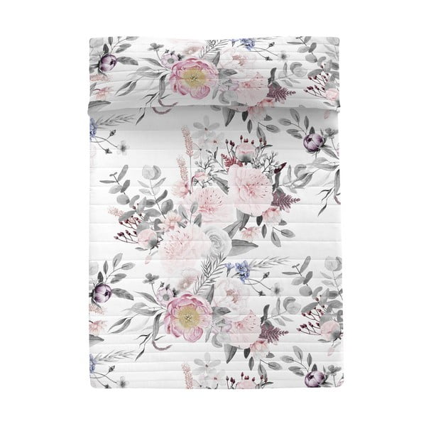 Cuvertură alb-roz matlasată din bumbac 180x260 cm Delicate bouquet – Happy Friday