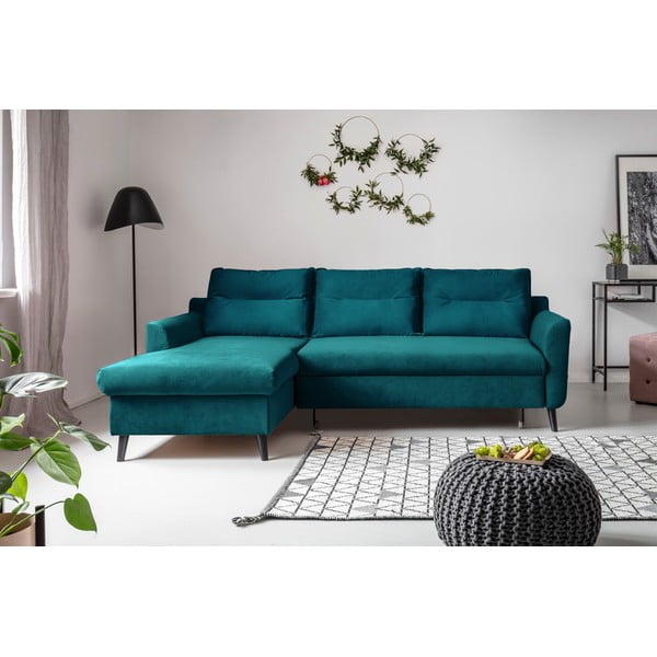 Colțar extensibil din catifea cu șezlong pe partea stângă Miuform Stylish Stan, turcoaz-image-1