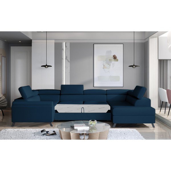 Colțar albastru extensibil/cu spațiu de depozitare cu tapițerie din catifea (cu colț pe partea dreaptă/în formă de "U") Escada – ELTAP-image-2