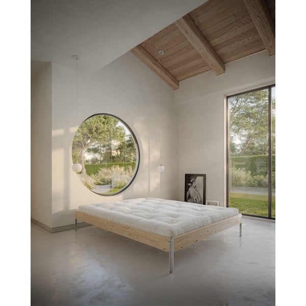Pat matrimonial în culoare naturală din lemn de pin cu somieră 140x200 cm Core – Karup Design-image-1