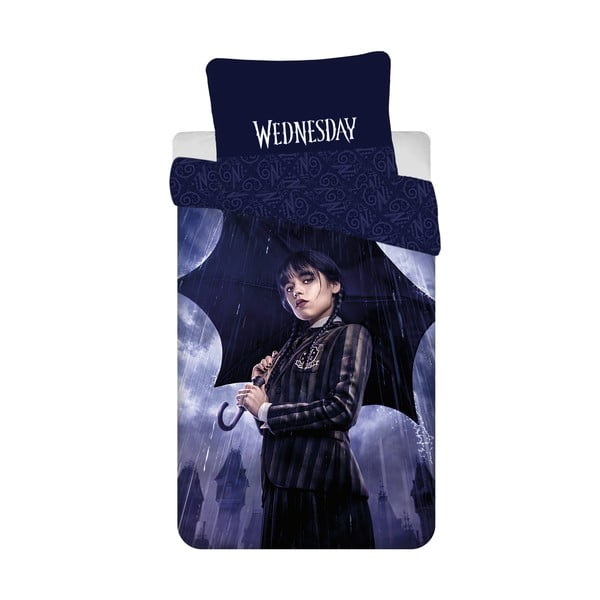 Lenjerie de pat pentru copii albastru-închis din bumbac pentru pat de o persoană 140x200 cm Wednesday "Rain" – Jerry Fabrics