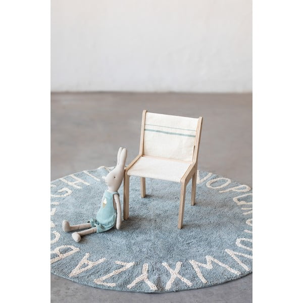 Covor pentru copii albastru deschis lavabil/țesut manual din bumbac ø150 cm ABC Vintage Blue – Lorena Canals-image-1