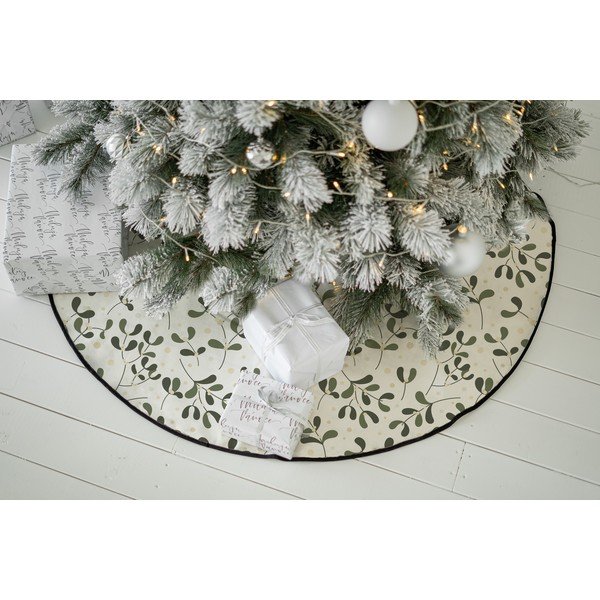 Covor sub bradul de Crăciun alb/verde lavabil rotund din bumbac ø 133 cm  cu model de Crăciun Santa Likes Mistletoe – Butter Kings-image-1