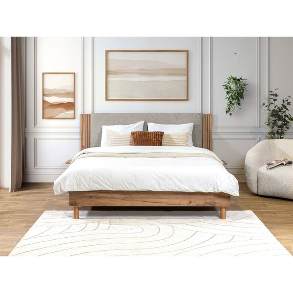 Pat matrimonial gri deschis cu somieră 140x190 cm Lior – Bobochic Paris-image-2