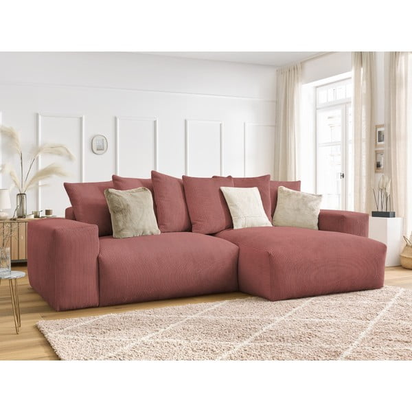 Colțar roz extensibil/cu spațiu de depozitare cu tapițerie din catifea reiată Voltaire – Bobochic Paris-image-4