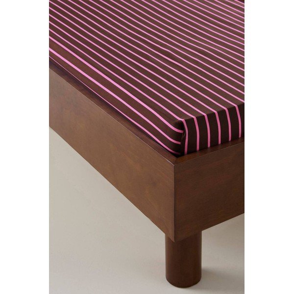 Cearceaf roz/maro din bumbac organic cu elastic 90x200 cm Sima – Jotex-image-1