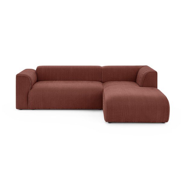 Colțar teracotă cu tapițerie din catifea reiată  (cu colț pe partea dreaptă/cu șezlong) Merid  – Ropez