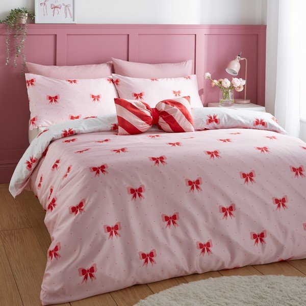 Lenjerie de pat roz pentru pat dublu, extinsă 230x220 cm Dotty Bows – Sassy B-image-1