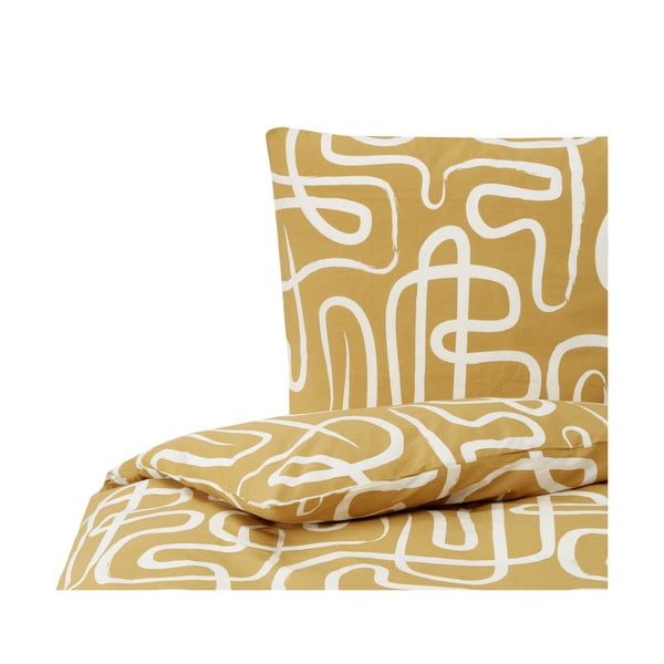 Lenjerie de pat din bumbac percale Westwing Collection Malu, 135 x 200 cm, galben-alb-image-2