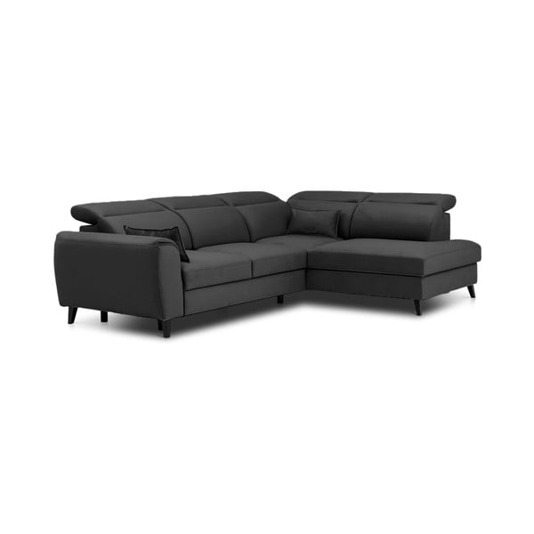 Colțar gri închis extensibil/cu spațiu de depozitare cu tapițerie din catifea (cu colț pe partea dreaptă/în formă de ”L”) Noble – ELTAP-image-2
