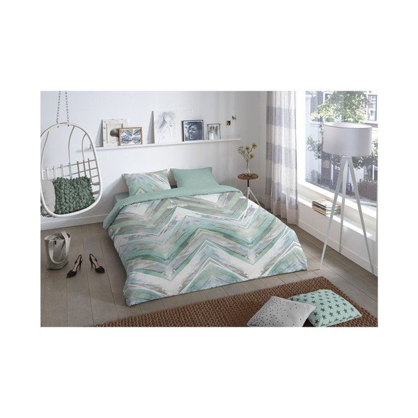 Lenjerie de pat din bumbac Good Morning Chevron, 140 x 200 cm, VERDE-image-1