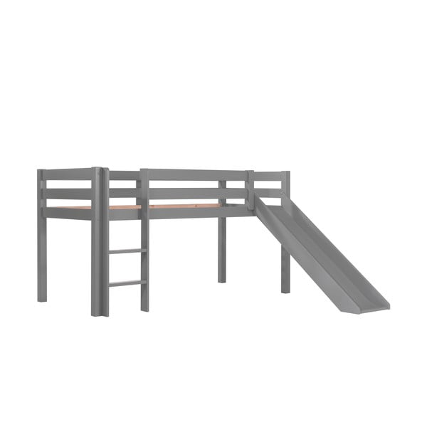 Pat pentru copii supraetajat gri din lemn masiv de pin 90x200 cm PINO – Vipack-image-2