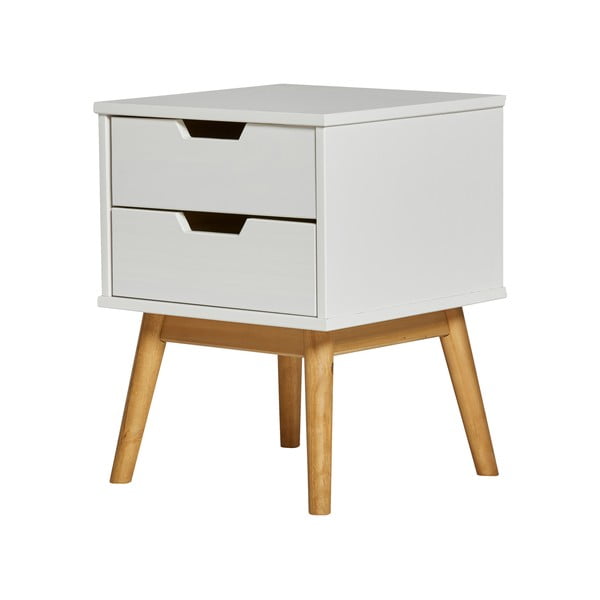 Noptieră din lemn masiv de pin Marckeric Baku, alb-natural-image-2