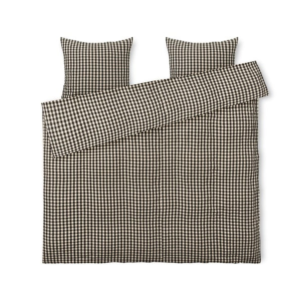 Lenjerie de pat negru/bej din țesătură crep pentru pat dublu/extinsă 200x220 cm Bæk&Bølge – JUNA