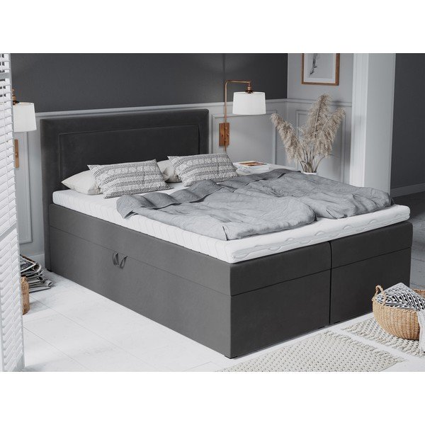 Pat boxspring 180x200 cm gri închis cu spațiu de depozitare Yucca – Mazzini Beds-image-1
