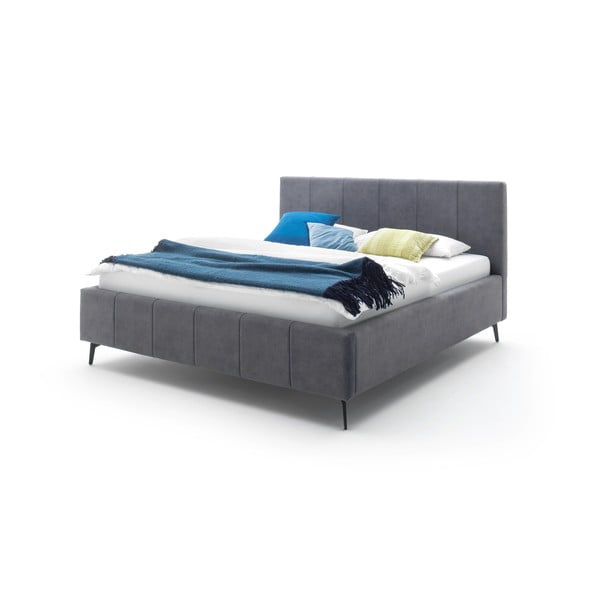 Pat matrimonial gri antracit tapițat cu spațiu de depozitare cu somieră 180x200 cm Lizzano – Meise Möbel-image-4