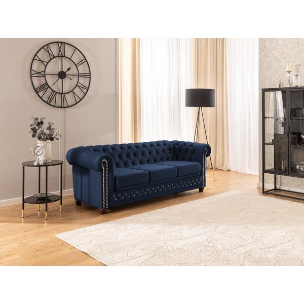 Canapea albastră extensibilă cu tapițerie din catifea 203 cm York Blik – Ropez-image-4