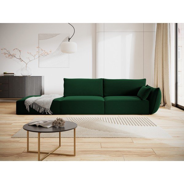 Canapea verde-închis cu tapițerie din catifea, cu colț pe partea dreaptă 264 cm Vanda – Mazzini Sofas-image-1