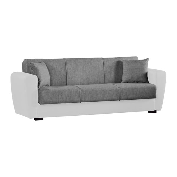 Canapea extensibilă de 3 persoane cu spaţiu de depozitare, Esidra Comfort, gri - alb