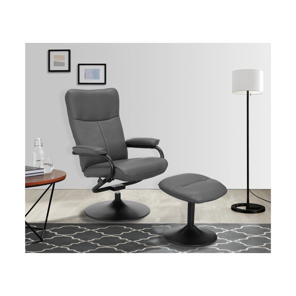 Fotoliu cu taburet gri de relaxare cu tapițerie din imitație de piele Istad – Støraa-image-1