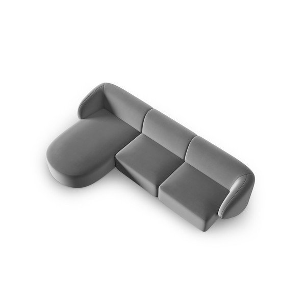 Colțar gri cu tapițerie din catifea (cu colț pe partea stângă, cu șezlong) Paolo – Milo Casa-image-2