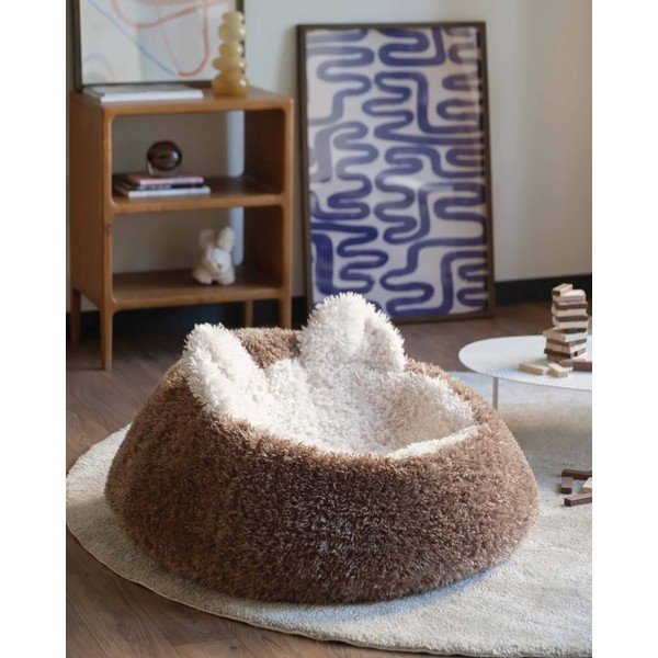 Fotoliu puf pentru copii maro cu tapițerie din blană artificială Yeti – Wigiwama-image-1