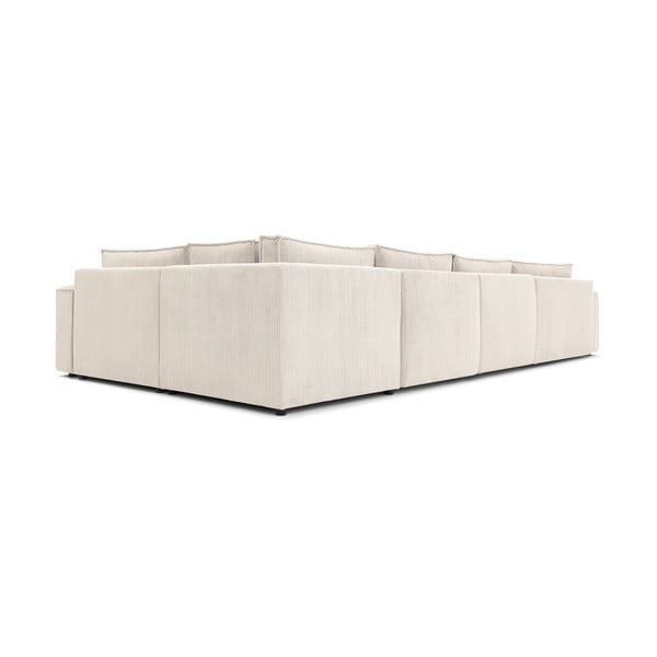 Colțar crem cu tapițerie din catifea reiată  (cu colț pe partea dreaptă) Nihad modular – Bobochic Paris-image-4