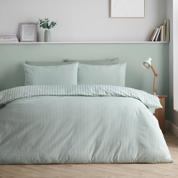 Lenjerie de pat verde pentru pat dublu/extinsă cu 3 piese 230x220 cm Epping Textured Stripe – Catherine Lansfield-image-1