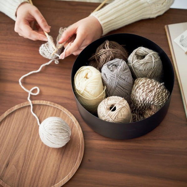 Cutie de depozitare neagră din metal cu capac ø 22x11 cm Rin – YAMAZAKI-image-2