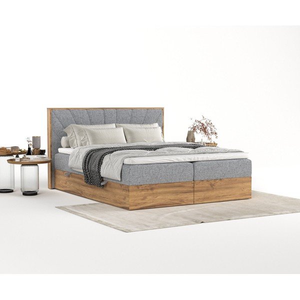 Pat boxspring gri/în culoare naturală cu spațiu de depozitare 180x200 cm Asahi – Maison de Rêve-image-2