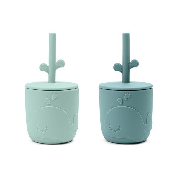 Căni pentru copii din silicon albastru în set de 2 0,12 l Wally - Done by Deer-image-1