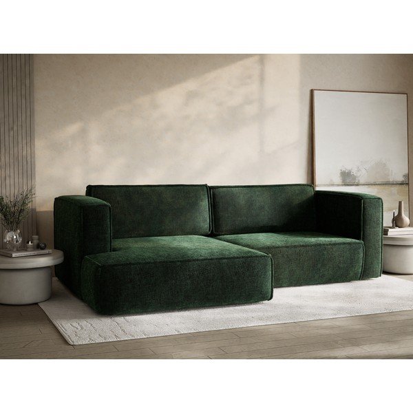 Colțar verde închis extensibil/cu spațiu de depozitare cu tapițerie din chenille (cu colț pe partea stângă/cu șezlong) Velto – Maison de Rêve-image-4