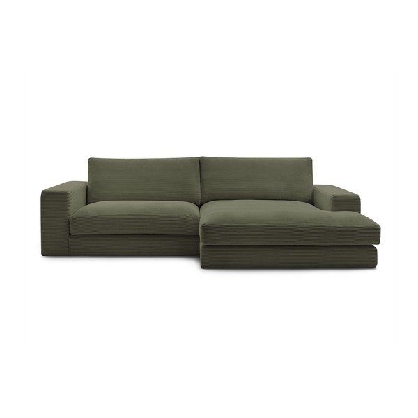 Colțar verde cu tapițerie din catifea reiată  (cu colț pe partea dreaptă/cu șezlong) Leonard – Bobochic Paris