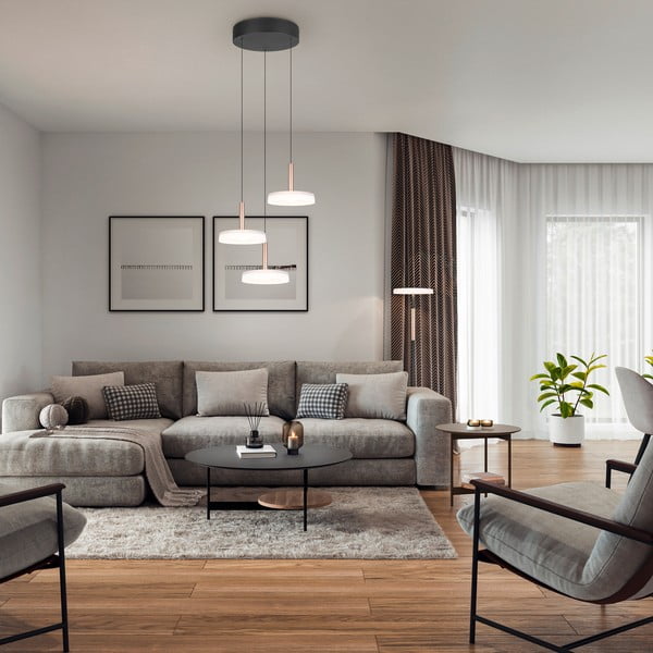 Lustră neagră-albă/aurie LED cu intensitate reglabilă cu abajur din sticlă ø 35 cm Celeste – Trio-image-1