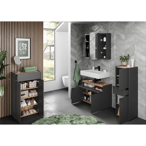 Dulap de baie gri antracit înalt 34x111 cm Forano – Germania-image-4